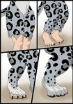 2012 ambiguous_gender claws comic felid female_(lore) fur grey_body grey_fur hi_res human_to_feral mammal naturally_censored navel oter pantherine simple_background snow_leopard solo species_transformation spots standing transformation