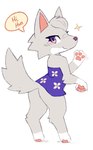 anthro butt digitigrade female gesture looking_at_viewer paws raised_tail smile solo speech_bubble tail waving waving_at_viewer ancesra animal_crossing nintendo whitney_(animal_crossing) canid canine canis mammal wolf 2023 5:8 hi_res