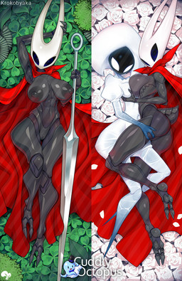anthro areola arthropod_abdomen big_breasts big_butt black_areola black_nipples blue_eyes bodysuit breast_grab breast_squish breasts butt cloak cloak_only clothing clover_(plant) clover_leaf dakimakura duo empty_eyes featureless_feet feet female flower genitals grey_body hand_holding hand_on_breast holding_object holding_weapon leaf looking_at_viewer lying navel nipples on_back plant red_cloak red_clothing rose_(flower) skinsuit small_breasts spread_butt spreading squish thick_thighs tight_clothing vulva weapon white_body white_bodysuit white_clothing white_eyes white_rose white_skinsuit wide_hips krokobyaka hollow_knight:_silksong hollow_knight_(franchise) team_cherry hornet_(hollow_knight) lace_(hollow_knight:_silksong) arthropod insect censored dakimakura_design hi_res mosaic_censorship