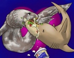 2012 anime_eyes araelkins bedroom_eyes black_eyes blue_background brown_body cheese chlamydoselachid cottage_cheese dairy_products digital_media_(artwork) dorsal_fin dripping duo eating english_text eye_contact female female/female feral feral_on_feral fin fish food food_fetish food_in_mouth food_play frilled_shark gills half-closed_eyes heart_symbol hexanchiform hot_dog humor junk_food ketchup looking_at_another looking_up mackerel_shark marine markings megamouth_shark messy messy_eater mottled mottled_body multicolored_body mustard narrowed_eyes nude open_mouth pink_background portrait raised_tail relish_(food) seductive shark simple_background spots spotted_body suggestive suggestive_eating suggestive_food swimming tail text three-quarter_portrait what white_body white_spots