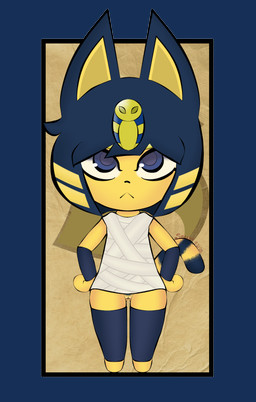 anthro bottomless clothed clothing female fur genitals hands_on_hips headgear headwear looking_at_viewer mostly_nude partially_clothed solo vulva yellow_body yellow_fur synfulart animal_crossing nintendo ankha_(animal_crossing) domestic_cat felid feline felis mammal 2020 alpha_channel dated hi_res signature