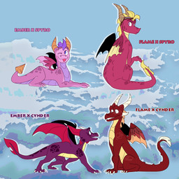 2_horns abstract_background ambiguous_gender blep blue_eyes countershading feral grey_eyes group horn long_tail lying magenta_scales male membrane_(anatomy) membranous_wings neck_spikes on_front on_haunches one_eye_closed pink_body pink_scales purple_body purple_scales rear_view red_body red_horn red_scales scales side_view smile spade_tail tail tapering_tail teeth text thick_tail tongue tongue_out wings yellow_body yellow_countershading yellow_horn yellow_scales rilgarian activision european_mythology mythology spyro_the_dragon fan_character dragon mythological_creature mythological_scalie scalie western_dragon 2022 absurd_res english_text hi_res