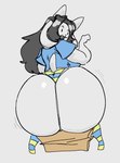 anthro big_butt butt clothing female footwear grey_hair hair huge_butt looking_at_viewer looking_back open_mouth panties shirt socks solo topwear underwear white_body nsfwoaf undertale undertale_(series) temmie_(undertale) mammal tem hi_res