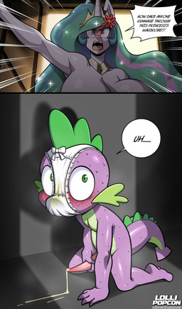 1_horn anthro big_breasts blush bodily_fluids breasts cross-popping_vein cum dialogue duo female female_anthro fur genital_fluids genitals green_body green_eyes green_tail horn huge_breasts male male_anthro masturbation nude_anthro nude_male penile penile_masturbation penis purple_body purple_tail speech_bubble sweat sweatdrop tail text white_body white_fur lollipopcon friendship_is_magic hasbro my_little_pony mythology princess_celestia_(mlp) spike_(mlp) dragon equid equine mammal mythological_creature mythological_equine mythological_scalie scalie unicorn absurd_res english_text hi_res