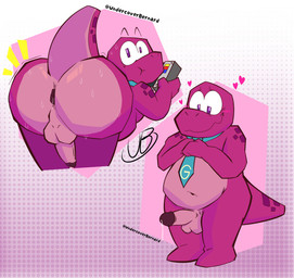 accessory anthro anus big_butt blush bodily_fluids butt erection genital_fluids genitals glans male navel necktie nude penis precum slightly_chubby solo sweat tail undercoverbernard gameoverse glitch_productions gobbles_(gameoverse) dinosaur prehistoric_species reptile scalie 2026 hi_res