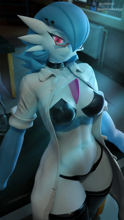 abs anthro athletic athletic_anthro athletic_female big_butt blue_body blue_hair breasts butt choker clothing coat erect_nipples eyewear female gardevoirite glasses glowing glowing_eyes hair jewelry legwear looking_at_viewer medium_breasts medium_hair mega_stone necklace night nipples red_eyes solo thick_thighs thigh_highs topwear underwear wearing_glasses white_body samtrix warfaremachine_(modeler) nintendo pokemon dr._voir fan_character warfare_gardevoir gardevoir generation_3_pokemon humanoid pokemon_(species) shiny_pokemon 3d_(artwork) 4k 9:16 absurd_res digital_media_(artwork) hi_res