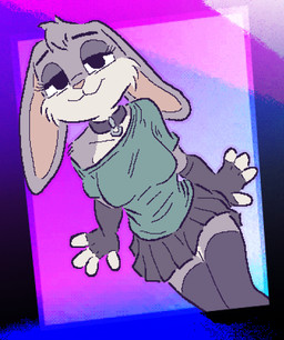 abstract_background anthro bottomwear breasts choker cleavage clothed clothing curvy_figure female gloves gradient_background half-closed_eyes handwear jewelry leaning legwear looking_at_viewer narrowed_eyes necklace outline oversized_clothing reclining simple_background skirt smug solo sweater thigh_highs topwear ircluzar violet_bunny lagomorph leporid mammal rabbit colored digital_media_(artwork) hi_res pixel_(artwork) shaded