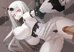 balls big_breasts bodily_fluids bound breasts chain cum female genital_fluids genitals hair horn male nipples not_furry penis red_eyes white_body white_hair white_skin hlherng kantai_collection harbour_princess horned_humanoid humanoid shinkaisei-kan