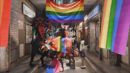 anal anal_penetration anthro antlers bodily_fluids clothed clothing collar collar_only crouching cum cum_in_ass cum_in_mouth cum_inside cum_on_penis cum_while_penetrated cumshot cyberpunk doggystyle ejaculation erection fellatio flag flag_(object) from_behind_position genital_fluids genital_piercing genitals group group_sex holding_flag holding_object horn knot knotted_penis knotting ladder_piercing leaking_precum lgbt_pride looking_at_another looking_at_viewer looking_back male male/male nude oral outside outside_sex pansexual_pride_colors partially_clothed penetration penile penis penis_piercing piercing precum pride_color_flag pride_colors public public_nudity public_sex rimming rimming_male sex slit_penis translucent vincian_pride_colors wings sanythefox eclipse_(sanythefox) rabbid_foulfellow_(sanythefox) sany_van_fox sol_heylyn_(sanythefox) canid canine fox lagomorph mammal novabeast red_fox silver_fox true_fox wolpertinger 16:9 3d_(artwork) absurd_res digital_media_(artwork) hi_res widescreen