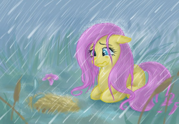 anthro big_eyes blue_eyes bodily_fluids detailed_background eyelashes female floppy_ears flower hair loafing long_hair long_tail pink_hair plant quadruped raining sad solo storm tail tears yellow_body yellow_skin ruffu friendship_is_magic hasbro my_little_pony fluttershy_(mlp) equid equine horse mammal pony 2011 digital_media_(artwork) digital_painting_(artwork) painting_(artwork)