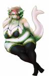 anthro belly big_belly big_breasts bikini blush breasts cleavage clothed clothing female legwear navel non-mammal_breasts overweight overweight_anthro overweight_female solo stockings swimwear two-piece_swimsuit winterweather elmelie fish marine shark absurd_res hi_res