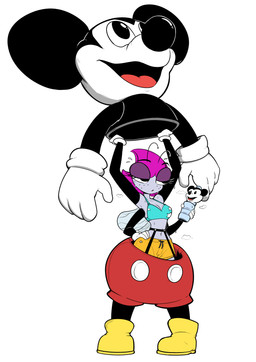 4_arms anthro boots breasts clothing eyelashes female footwear freckled_breasts freckled_face freckles gloves hair handwear long_eyelashes mascot_costume multi_arm multi_limb pink_hair shoes solo white_clothing white_gloves white_handwear yellow_boots yellow_clothing yellow_footwear unknown_artist disney the_buzz_on_maggie maggie_pesky mickey_mouse arthropod fly_(animal) insect mammal mouse murid murine rodent absurd_res hi_res