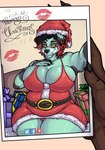 anthro areola belly big_breasts breasts christmas_clothing chubby_legs cleavage cleavage_overflow clothed clothing costume eyewear female glasses holidays huge_breasts jewelry lipstick makeup necklace panties santa_costume slightly_chubby slightly_chubby_female smile solo thick_thighs underwear kobu_art christmas koba_(kobu_art) border_collie canid canine canis collie domestic_dog herding_dog mammal pastoral_dog sheepdog hi_res