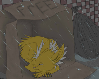 2014 absurd_res ambiguous_gender backlash91 box claws eeveelution feral fur half-closed_eyes hi_res jolteon nintendo pink_nose pokémon rain sad solo video_games yellow_fur
Rating: Safe
Score: 2
User: Finchmaster
Date: March 24, 2014