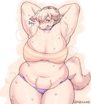 anthro armpit_hair belly belly_overhang belly_rolls belly_tuft big_breasts blue_eyes blush bodily_fluids body_hair braided_hair breasts cleavage clenched_teeth clothed clothing curvy_figure emanata female female_anthro fluffy freckles fur hair huge_breasts jewelry kemono love_handles muffin_top navel necklace nipple_outline overweight overweight_anthro overweight_female panties pink_nose raised_arm simple_background solo sweat sweatdrop tail tan_body tan_fur tan_hair teeth text thick_thighs tight_clothing topwear tube_top tuft underwear voluptuous white_background nzuuure canid canine canis domestic_dog mammal 2021 digital_media_(artwork) english_text signature