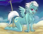 absurd_res anthro anthrofied areola beach big_breasts blue_body blue_skin breasts cutie_mark detailed_background equid equine feathered_wings feathers female fleetfoot_(mlp) friendship_is_magic hair half-closed_eyes hasbro hi_res hobbes_maxwell hooves looking_at_viewer mammal my_little_pony mythological_creature mythological_equine mythology narrowed_eyes navel nipples nude open_mouth outside pegasus sand seaside sky solo teeth tongue water white_hair wings wonderbolts_(mlp)