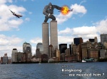 aircraft airplane ambiguous_gender building chain city cityscape explosion macro new_york skyscraper solo text twin_towers vehicle water world_trade_center third-party_edit unknown_artist 9/11 king_kong_(series) real_world king_kong ape haplorhine kaiju mammal megaprimatus_kong monster primate english_text grandfathered_content photo_manipulation