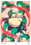 anthro axe bare_chest bone cake chicken_wing chubby_cheeks dessert drinking eating food male overweight overweight_male solo weight_gain kygen alligator alligatorid crocodilian reptile scalie 2023 colored comic hi_res shaded