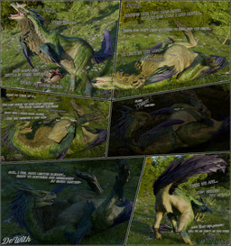 abdominal_bulge anus black_border bodily_fluids border butt detailed_background dialogue digestion digestion_sequence fatal_vore feathers female feral feral_pred genitals green_body mouth_shot neck_bulge open_mouth presenting presenting_anus presenting_hindquarters presenting_vulva saddle saddle_bag saliva saliva_on_tongue saliva_string smug smug_face smug_grin solo struggling struggling_prey swallowing text tongue unwilling_prey vore vulva dewith capcom monster_hunter bird_wyvern seikret 3d_(artwork) absurd_res comic digital_media_(artwork) end_page english_text hi_res huge_filesize