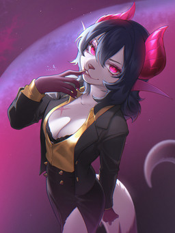 anthro big_breasts biped bottomwear bra breasts claws clothed clothed_anthro clothed_female clothing female fingers front_view fully_clothed fully_clothed_anthro fully_clothed_female hair high-angle_view horn looking_at_viewer non-mammal_breasts smile solo standing tail teeth topwear underwear lanhai mythology dragon mythological_creature mythological_scalie scalie 2026 3:4 digital_drawing_(artwork) digital_media_(artwork) hi_res