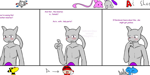 anthro blush dialogue duo female looking_at_viewer male male/female text livinlovindude nintendo pokemon gardevoir generation_1_pokemon generation_3_pokemon legendary_pokemon mewtwo pokemon_(species) comic english_text hi_res