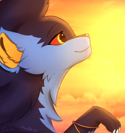 ambiguous_gender bangle black_body black_fur blue_body blue_fur cheek_tuft claws eyebrows facial_tuft feral fluffy fluffy_ears fur inner_ear_fluff jewelry looking_up mane neck_tuft orange_eyes paws raised_inner_eyebrows raised_leg red_sclera sky smile solo sunset tuft yellow_body yellow_fur stellaamoris nintendo pokemon mara_(stellaamoris) felid feline generation_4_pokemon luxray mammal pokemon_(species) absurd_res digital_drawing_(artwork) digital_media_(artwork) hi_res sketch female_(lore)