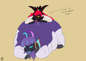 3_fingers anthro big_butt brown_background butt duo fingers front_view hair machine male male/male one_eye_closed overweight purple_body red_hair simple_background text tongue tongue_out visor chocotyph vinder_(vinderuwuqueen) bovid camelid caprine dalltogen deer llama mammal protogen sheep 2026 english_text hi_res signature