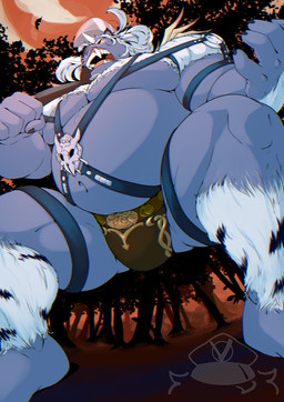 anthro axe belly belly_overhang biped bottomwear bulge claws clothing fangs finger_claws harness leather loincloth male male_anthro muscular muscular_anthro muscular_male muscular_thighs pecs pose roaring teeth warrior velvetymane_(artist) final_fantasy final_fantasy_x final_fantasy_xiv square_enix unktehila felid feline hrothgar mammal absurd_res chromatic_aberration hi_res pinup