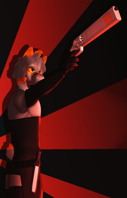 alternative_fashion anthro armwear black_armwear black_clothing black_elbow_gloves black_gloves black_handwear black_legwear black_thigh_highs clothing combat_gear combat_knife elbow_gloves floppy_ears fur gloves grey_body grey_fur gun hair handgun handwear horn legwear male orange_eyes orange_horn ranged_weapon revolver solo tail thigh_highs weapon conditional_dnp gusta gusta_(gusta) bovid caprine goat mammal hi_res