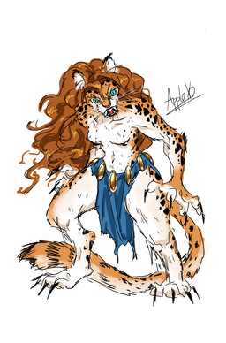 anthro bottomwear breasts clothed clothing fangs featureless_breasts female loincloth loincloth_only muscular muscular_anthro muscular_female navel sinister_smile small_breasts solo teeth thick_thighs topless topless_female applexd dc_comics cheetah_(dc) cheetah felid feline mammal hi_res