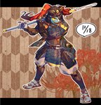 armor blue_body blue_skin clothing eye_patch eyewear female fin footwear hair japanese_armor laminar_armor melee_weapon polearm red_hair samurai samurai_armor sandals shoes solo warrior weapon yellow_sclera pugthe2ro undertale undertale_(series) undyne animal_humanoid fish fish_humanoid humanoid marine marine_humanoid hi_res