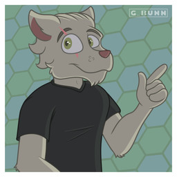 anthro beard border clothed clothing eye_scar eyebrow_scar eyebrows facial_hair facial_scar fur green_eyes grey_body grey_fur hair haircut hand_sign male scar simple_background smile smiling_at_viewer solo white_border g_bunn kunaq_(finally_faded) andean_mountain_cat felid feline hybrid leopardus mammal invalid_tag 1:1 hi_res