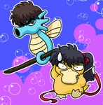 black_hair bubble duo female hair lipstick makeup male male/female melee_weapon sword weapon wooden_sword wantafutoshi nintendo pokemon ranma_1/2 kodachi_kuno kunou_tatewaki generation_1_pokemon horsea pokemon_(species) psyduck brother_(lore) brother_and_sister_(lore) sibling_(lore) sister_(lore)