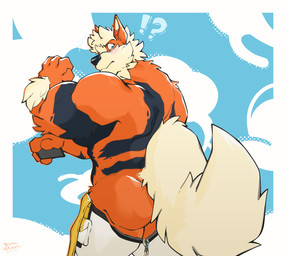abs anthro anthrofied barazoku biceps big_butt big_muscles big_pecs big_tail blush bottomwear bottomwear_down bulge butt cellphone city clothed clothing duo electronics fluffy fluffy_tail fur heterochromia holding_object holding_phone huge_muscles huge_pecs huge_tail interrobang macro macro_male male muscular muscular_anthro muscular_male orange_body orange_fur outside partially_clothed pecs phone pokemorph shorts shorts_down shorts_only smartphone solo_focus standing tail topless oinu_kori nintendo pokemon kori_(oinu_kori) tyson_(oinu_kori) arcanine canid canine generation_1_pokemon generation_2_pokemon mammal pokemon_(species) typhlosion digital_media_(artwork) hi_res