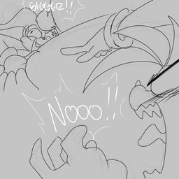 anthro big_breasts blush breast_squish breasts buckteeth derp_eyes duo female furrowed_eyebrows gesture hand_gesture hand_on_breast huge_breasts hyper hyper_breasts male open_mouth pointing screaming sharp_teeth speech_bubble squish teeth tongue tongue_out denizen1414 sega sonic_the_hedgehog_(series) fan_character miles_prower sugar_the_rabbit canid canine fox lagomorph leporid mammal rabbit red_fox true_fox 1:1 hi_res monochrome