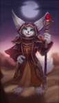 anthro detailed_background fur holding_object holding_staff looking_at_viewer open_mouth open_smile outside smile solo staff standing white_body white_fur milkwyvern blizzard_entertainment warcraft canid mammal vulpera 2021 artist_name digital_media_(artwork)