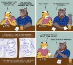 alcohol anthro beard beer beverage clothing diagram dialogue duo ear_piercing euphemism facial_hair facial_piercing humor male overweight overweight_male pen piercing plaid shirt text topwear tusks year telescopemonkey miggy_(telescopemonkey) felid mammal pantherine suid suine sus_(pig) tiger wild_boar 2020 character_request comic dated english_text signature