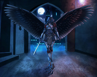 anthro armor avian_feet beak black_body black_feathers blue_eyes bottomwear clothed clothing eye_markings feathered_wings feathers feet female holding_object holding_weapon light markings melee_weapon moon moonlight night plate_armor sky solo spread_wings sword talons toes topwear weapon wings west_(artist) elenora_(bahumot) avian bird corvid corvus_(genus) oscine passerine raven digital_media_(artwork) hi_res