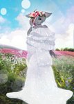 accessory anthro clothing dress female flower flower_in_hair hair hair_accessory plant solo sparkles mertzdn_(artist) rose_(rosethegoat) bovid caprine goat mammal hi_res