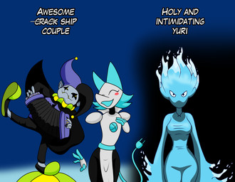 accordion anthro ball black_cape black_clothing black_sclera blush blush_stickers breasts cape clothing eyes_closed female female_anthro floating_hands fool's_hat furrowed_eyebrows group hat headgear headwear jester larger_anthro larger_female liquid_hair looking_at_another looking_at_viewer male male/female male_humanoid medium_breasts musical_instrument pelvic_curtain playing_music pseudo_hair size_difference small_waist smaller_humanoid smaller_male text trio water arcatech deltarune undertale_(series) jevil_(deltarune) miss_mizzle tasque_manager darkner domestic_cat elemental_creature felid feline felis humanoid mammal mizzle_(deltarune) water_creature 2025 absurd_res english_text hi_res meme smaller_version_at_source