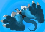 3_toes anthro barefoot claws countershading feet foot_focus low-angle_view male soles solo toe_claws toes 44vex bandai_namco digimon digimon_(species) exveemon hi_res