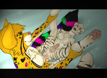 2014 anal balls cum cum_while_penetrated feline gay green_eyes hair_tuft humanoid_penis leopard lying male mammal marcan on_back penetration penis rach_verity tiger white_tiger
Rating: Explicit
Score: 3
User: APimpFromBuffalo
Date: April 13, 2014