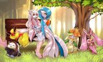 anthro backpack beak bench blue_eyes breasts brown_body brown_fur female fur group orange_body orange_eyes orange_fur pawpads pink_body pink_eyes pink_fur plant tree white_body white_fur yellow_body yellow_fur zetsuboucchi nintendo pokemon sakura_d._lyall alolan_form alolan_vulpix avian bird canid canine canis eeveelution flareon fox gardevoir generation_1_pokemon generation_3_pokemon generation_4_pokemon generation_5_pokemon generation_7_pokemon lilligant lopunny mammal pokemon_(species) regional_form_(pokemon) rowlet shiny_pokemon wolf digital_media_(artwork) shaded smaller_version_at_source