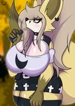 anthro big_breasts big_butt blush bottomwear breasts butt cleavage clothed clothing detailed_background female fur glistening glistening_body hair huge_breasts outside simple_background skirt solo tail thick_thighs topwear vape vaping wide_hips fennythefox fay_(fennythefox) canid canine fennec_fox fox mammal true_fox absurd_res digital_media_(artwork) hi_res