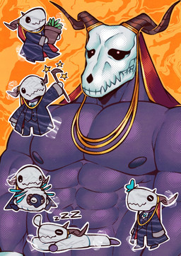 abs anthro bone male muscular muscular_anthro muscular_male nipples pecs purple_body red_eyes skull skull_head solo dexdexamilion the_ancient_magus'_bride elias_ainsworth demon hi_res