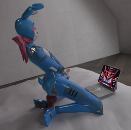 5_fingers anal anal_masturbation anal_penetration anthro aroused balls bed bedroom being_watched belly blue_body bodily_fluids computer cum cum_while_penetrated cumming_from_anal_sex cumming_while_penetrating dildo dildo_in_ass dildo_insertion dildo_sitting ejaculation electronics fingers furniture genital_fluids genitals hand_on_chest hand_on_penis kneeling kneeling_over_dildo laptop looking_at_another looking_at_porn looking_pleasured machine male male/male masturbating_while_penetrated masturbation object_in_ass on_bed penetrable_sex_toy penetrable_sex_toy_insertion penetration penile penile_penetration penis pornography rabbit_ears robot_joints robotic robotic_arm sex_toy sex_toy_in_ass sex_toy_insertion sitting sitting_on_bed white_belly mikabb disembowell_(modeler) red-eye_(modeler) five_nights_at_freddy's five_nights_at_freddy's_2 scottgames foxy_(fnaf) toy_bonnie_(fnaf) animatronic canid canine fox lagomorph leporid mammal rabbit robot robot_anthro 2025 3d_(artwork) absurd_res blender_(artwork) digital_media_(artwork) full-length_portrait hi_res portrait