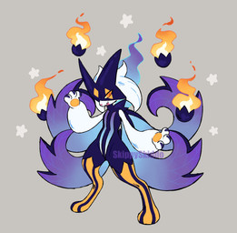 3_fingers ambiguous_gender anthro blue_body blue_fur claws finger_claws fingers fire fur jagged_mouth mask orange_eyes pawpads paws solo white_body white_fur skippyskiddo nintendo pokemon chandelure generation_5_pokemon generation_9_pokemon hybrid_pokemon meowscarada pokemon_(species) 2024 hi_res