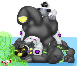 anal anal_vore armor ass_up belly big_belly burp_cloud burping butt digestion duo forced fur hair jack-o'_pose looking_at_another looking_back machine male male/male male_pred mass_vore multiple_prey onomatopoeia open_mouth pose raised_tail simple_background smug smug_face sound_effects tail text unwilling_prey vore sokoyo_owo protogen hi_res