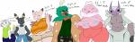 2018 absurd_res anthro belly big_belly big_breasts big_butt breasts butt clefable clothed clothing cnidarian cosmicscourge decidueye dress eeveelution exoskeleton fan_character female front_view generation_1_pokemon generation_2_pokemon generation_5_pokemon generation_7_pokemon golisopod group hair hair_bun hi_res huge_breasts jellicent looking_at_viewer male marine navel nintendo overweight pokemon pokemon_(species) shirt short_stack simple_background standing togedemaru topwear umbreon