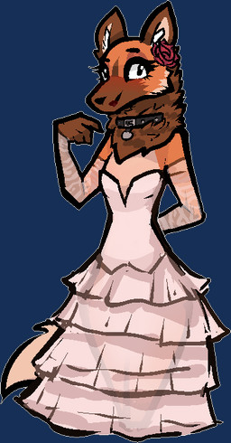 accessory anthro armwear blush brown_body brown_fur clothed clothing collar dress elbow_gloves eyelashes female flower flower_in_hair fluffy frilly frilly_clothing fur gloves hair hair_accessory handwear inner_ear_fluff lipstick looking_at_viewer makeup neck_tuft orange_body orange_fur plant rose_(flower) simple_background smile solo translucent translucent_clothing transparent_background tuft wide_hips jam_(artist) folf_(jam) canid canine mammal maned_wolf aliasing alpha_channel binary_drawing digital_drawing_(artwork) digital_media_(artwork) male_(lore)